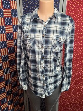 **Passport Blue and White Plaid Button-Down Shirt**